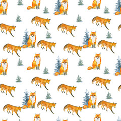 Obraz premium Fox in the woods. Watercolor illustration