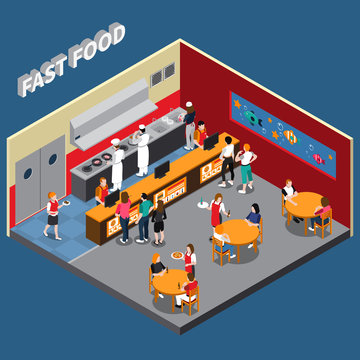 Fast Food Restaurant Isometric Illustration