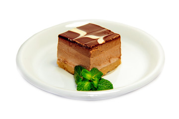 chocolate dough of mint on a plate background white 