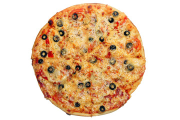 Pizza with black pencils with cheese backgrounds are white