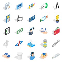 Market research icons set, isometric style