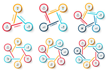 Vector circle infographics set. Template for cycle diagram, graph, presentation and chart. Business concept with 3, 4, 5, 6, 7 and 8 options, parts, steps or processes. Data visualization.