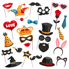 Carnival Photo Booth Party Icon Set © Macrovector