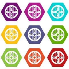 Obraz premium Round protective shield icon set color hexahedron