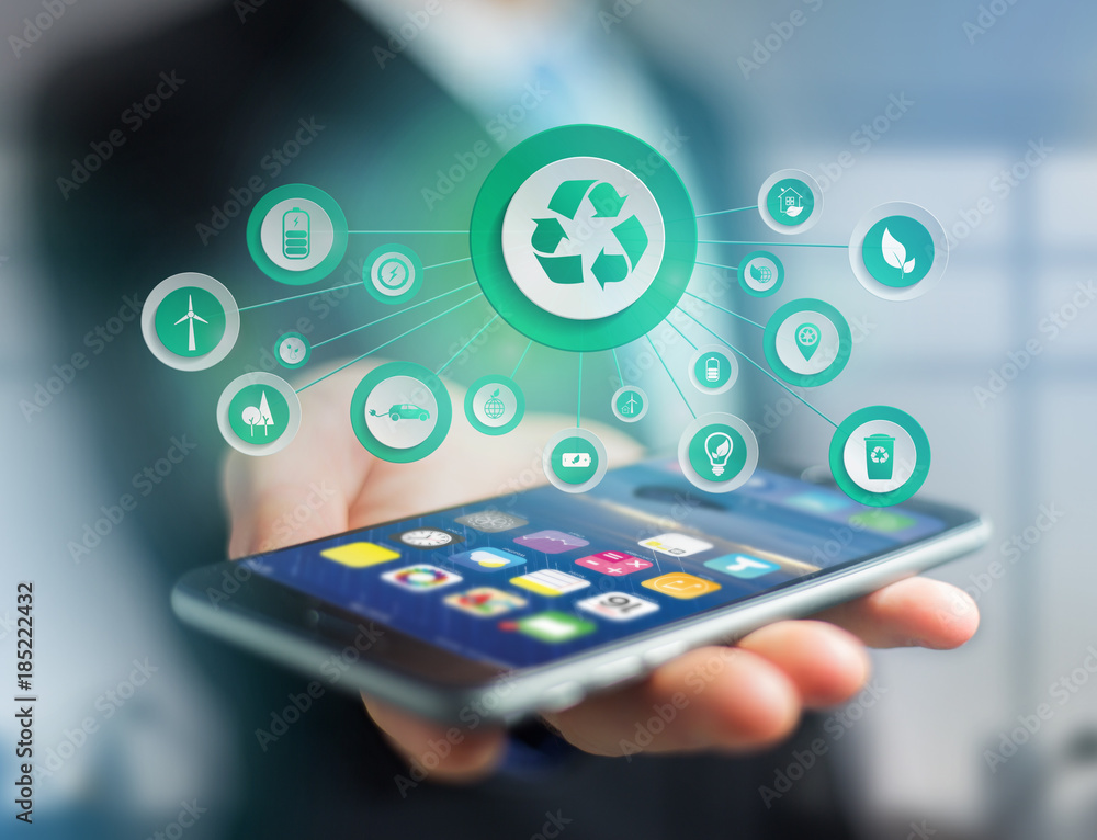 Poster view of a technology ecologic interface with icon displayed on a technology interface