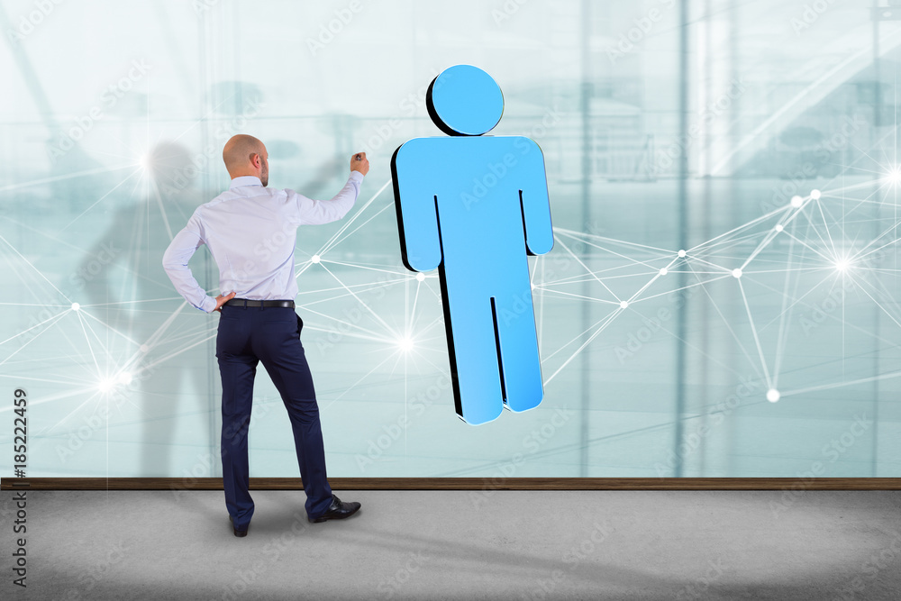 Poster network connection with people linked each other - 3d rendering