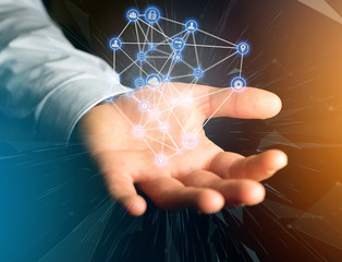Business network connection displayed on a futuristic interface with technology icon - Worldwide...