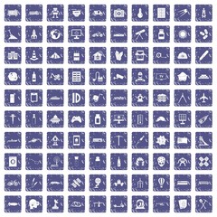 100 development icons set grunge sapphire