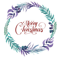 Obraz premium Hand drawing watercolor beautiful rowan christmas leaves frame