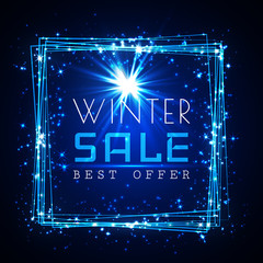 winter sale shining squere baner, vector frame
