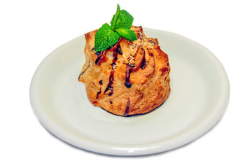 desserts with mint on a plate of white background 