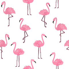Cute flamingo background. Vector hand drawn seamless pattern