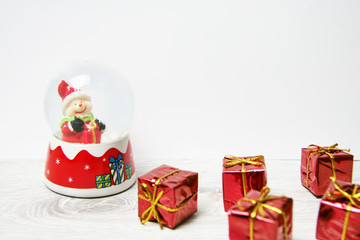 Vintage Christmas card with snowman and Christmas balls
