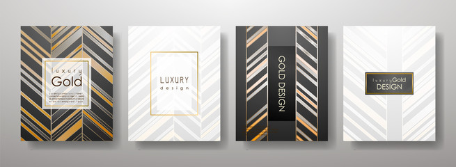 Gold lines template set, artistic covers design, colorful texture,realistic fluid backgrounds. Black, white Trendy pattern, graphic poster, geometric brochure, cards. Vector illustration