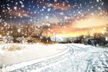 Fototapeta na wymiar winter road background of free space for your text 