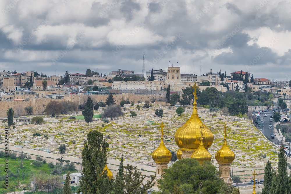 Wall mural Church of Mary Magdalene with the view on the city