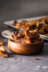 Sweet puff pastry with chocolate and nuts. Cookies with chocolate.