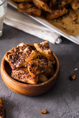 Sweet puff pastry with chocolate and nuts. Cookies with chocolate.