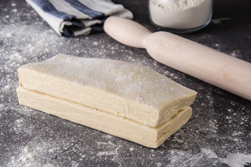 Homemade raw puff pastry.