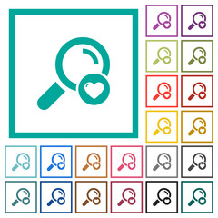 Favorite search flat color icons with quadrant frames