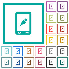 Mobile usb connection flat color icons with quadrant frames