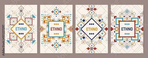 collection of vertical backgrounds with traditional aztec ornament flyer decorations