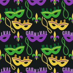 Cute seamless Mardi Gras pattern in trraditional colors