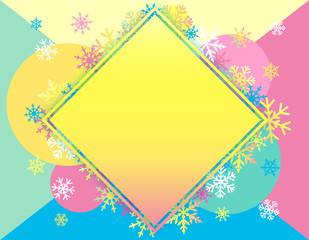 Abstract winter background colored snowflake. Winter abstract design with snowflakes in frame on colorful background. Vector illustration
