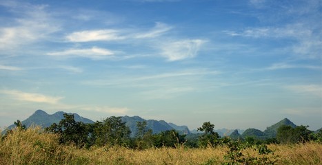 Mountains green valley and blue sky landscape : Northeast Thailand