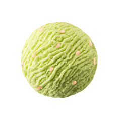 Obraz premium Pistachio ice cream scoop with pine nut pieces, Green pistacchio kiwi sorbet ice-cream ball with pine nuts