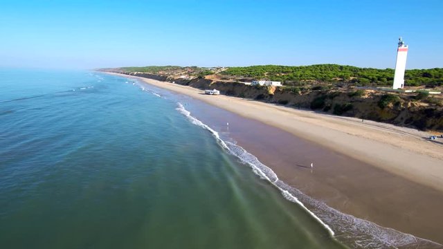 Matalasca&ntilde;as o Torre de la Higuera, poblacion costera de Almonte en la provincia de Huelva, al suroeste de Andaluc&iacute;a, en Espa&ntilde;a. Video aereo con Drone