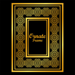 Vintage golden frame with retro ornamental pattern. Vector illustration