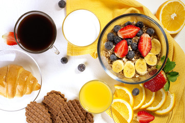 Delicious breakfast on table