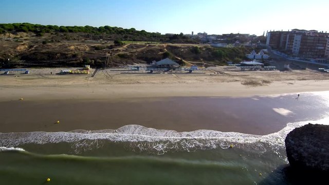 Matalascañas o Torre de la Higuera, poblacion costera de Almonte en la provincia de Huelva, al suroeste de Andalucía, en España. Video aereo con Drone