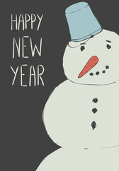 Snowman. greeting card - Happy New Year 2017.  Vector cartoon styled illustration.