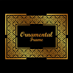 Vintage golden frame with retro ornamental pattern. Vector illustration