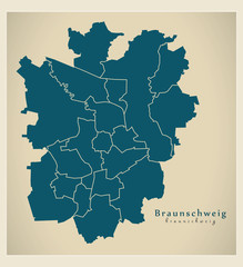 Modern City Map - Braunschweig city of Germany with boroughs DE