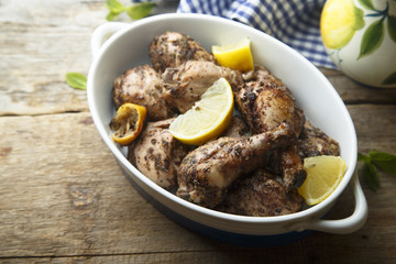 Chicken baked with lemon, oregano and sumac