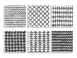 Doodle patterns set sketch textures geometric black