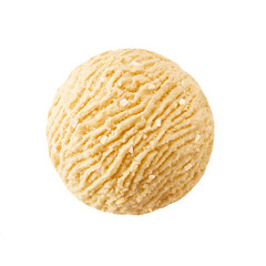 Peach ice cream scoop with almond pieces, orange apricot sorbet ice-cream ball with almonds nuts 