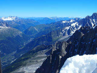 Alpine mountains range landscape in beauty French ALPS seen from Aiguille du Midi at CHAMONIX MONT BLANC