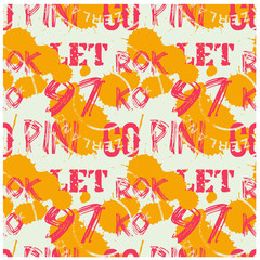 Letters and numbers abstract seamless pattern for web, textile and print. Stains and postage stamps on pattern.