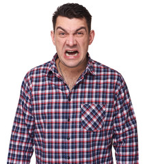 Portrait of angry man. Isolated on white