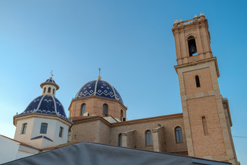 Fototapeta na wymiar The blue domes and tower of Altea church, Costa Blanca, Spain