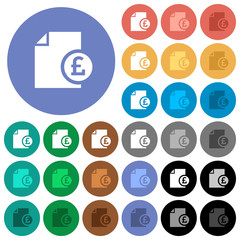 Pound financial report round flat multi colored icons