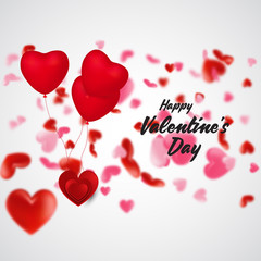 Happy Valentine's Day. Love valentine's background with hearts. Valentines day with red heart shape balloon flying and hearts decorations. Valentine's day abstract background. 
