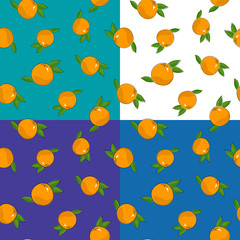 Set of four Seamless Fruit Patterns ,Citrus Grapefruit on White Green Purple and Blue Background, Vector Illustration