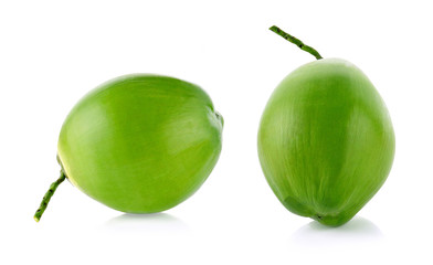 Fresh coconuts on a white background.