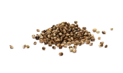 Hemp seeds isolated on white background