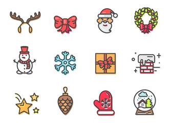 Christmas Icons Colorful, Vector Illustration